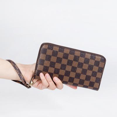 China Lady Wallet Luxury Leather Long Zipper Fashion Waterproof Grid Printed Wallets Bags Coin Purses Credit Card Clutch Bag Purse Phone Bag for sale