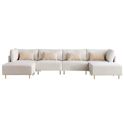 China (Other)Adjustable Beige U Shape Sofa Set Beautiful And Comfortable Sofa Furniture Easy To Clean Polyester Fabric Sofa for sale