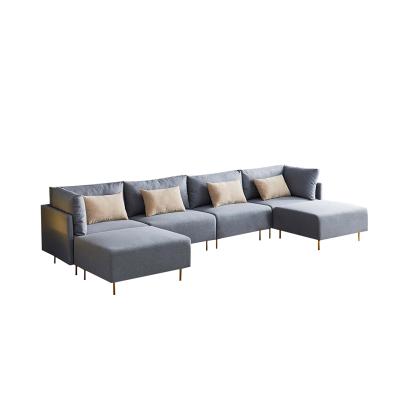 China (Other) Adjustable Different Color Pillows Living Room Sofa Gray U Sofa Easy To Clean Polyester Fabric Form Sofa Set for sale