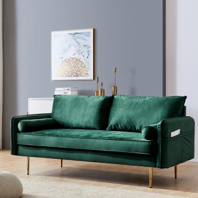 China (Other) Factory Price Adjustable Couch Sofa With Round Bolster Sofa Velvet Fabric Sofa With Modern Green Pocket for sale