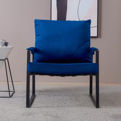 China Selling Accent Warm Blue Velvet Chair Single Arm Comfortable Metal (Other) Comfortable Upholstered Chair For Living Room for sale