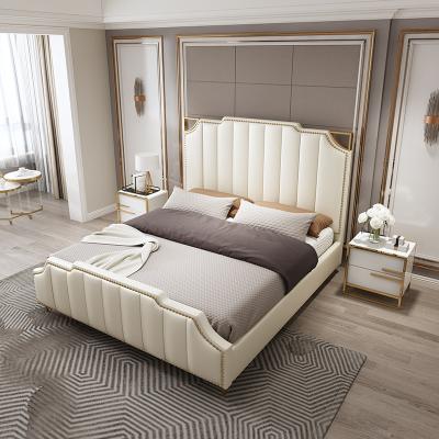 China European Luxury Modern View Adjustable Double Bed Princess Leather Headboard King Size Furniture Piece Solid Wooden Soft Bed (Other) Package Bed for sale