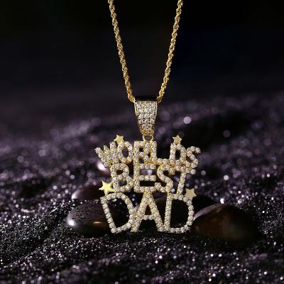 China CZ Hip Hop Jewelry 18K Punk Custom Gold Plated Zircon English Alphabet Pendant Necklace For Father's Day Gift for sale