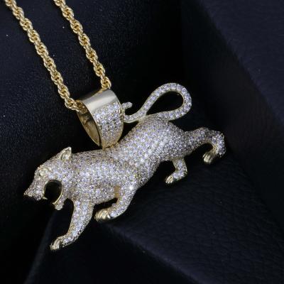 China Punk 2022 Iced Out Cubic Zircon Women HipHop Rock Jewelry CZ Lion Animal Necklace Pendant Men For Gifts Party for sale