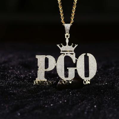 China punk zircon 18k gold plated crown hiphop king jewelry fashion letters brass sterling silver pendant necklace for sale