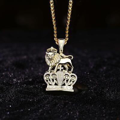 China Luxury High Quality Punk Jewelry 18k Gold Plated Micro Pave CZ Stone Lion Design 925 Sterling Silver Necklace Pendant for sale