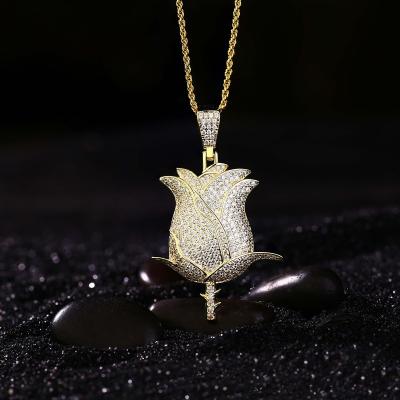 China New Design Punk 2022 Fashion Jewelry Brass Sterling Silver 18k Gold Plated Rose Flower Necklace Romantic Pendant for sale