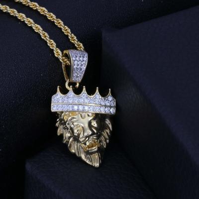 China New Arrival Men's Punk Hiphop Jewelry Iced Out Diamond Lion Head Pendant Necklace Full Micro CZ Pave18k Gold Plated for sale