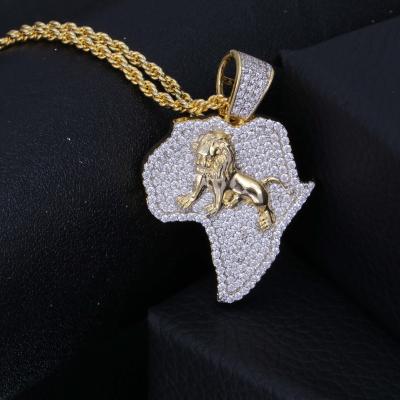 China Punk Amuse Map Animal Lion Pendant Necklace 18k Gold Plated Brass Copper European and American Hiphop Jewelry For Women Men for sale