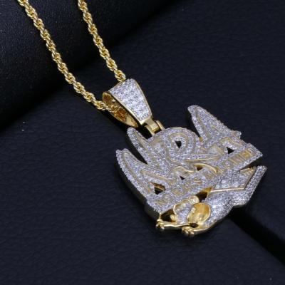 China New Styles Hip Hop Punk Full CZ Pendant Necklace Paved Mouse Letter RAT DIDN'T ALLOW Charm Jewelry For Mens Punk Necklace for sale