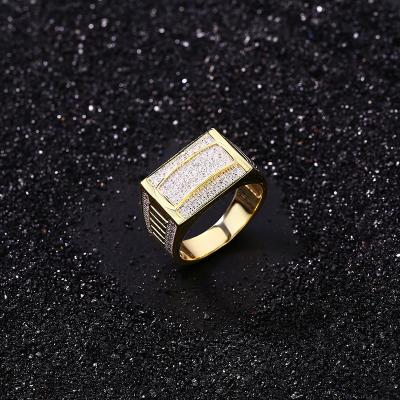 China Punk Amuse Jewelry Simple Designs Brass Silver Geometric Shape Iced CZ 18k Gold Filled Rings For Ladies for sale