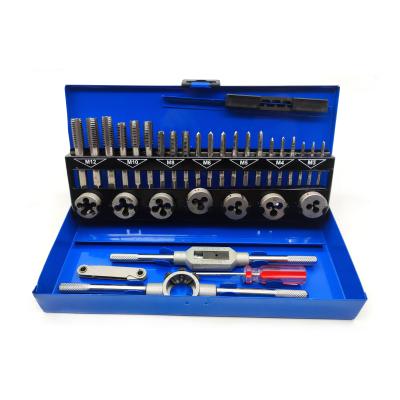 China Thread Cut 32pc M3-M12 Metric Tap and Die Set Hand Tools Screw Thread Tap Die Wrench Tapping Set for sale