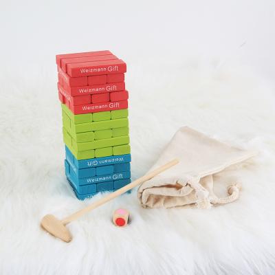 China Custom Colorful Wooden Building Toy Block Stacking Educational Tumbling Game Tower Building Blocks Toys Ludo Board Games Storage Bag for sale