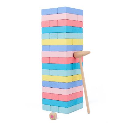 China Colorful Building Toy Stacking Game Wooden Building Blocks Dominate Ludo Board Game Montessori Education Kids Games 51 Pcs for sale