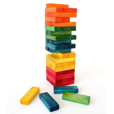 China Building Toy Tower Colourfull Collapsing Construction Wood Stacking Rainbow Blocks Educational Toy Classic Wooden Game Table for sale