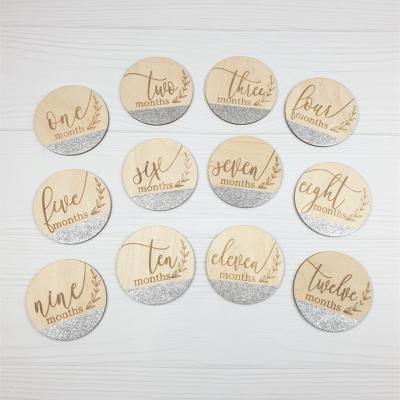 China Europe Photo Props Monthly Newborn Baby Wooden Announcement Milestone Wooden Cards Sign Discs Shower Gifts For Guests Nursery Decor for sale