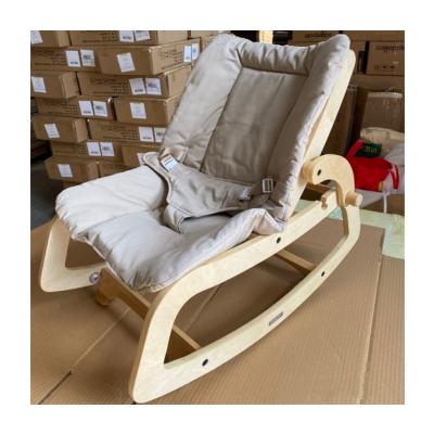 China Kids Cushion Booster Seat Belt Crib Balance Recliner Bouncer Furniture Baby Rocker Solid Wood Rocking Lounge Chair for sale