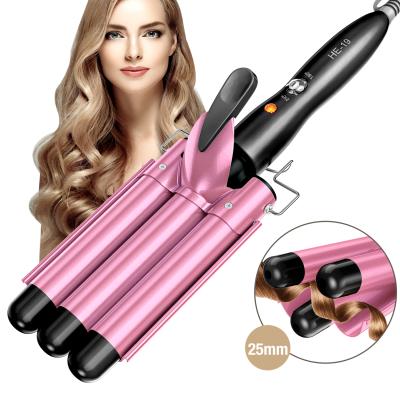 China Outdoor Professional Classic Deep Wave Hair Curler Ceramic Design 3 Barrels Rotating/Rotating Hair Curling Iron for sale