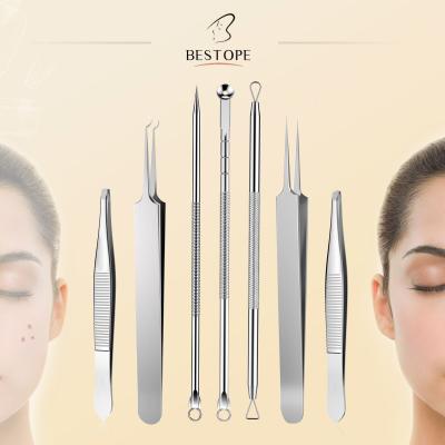 China 7pcs Acne Treatment Bestope Blackhead Extractor Tool Kit Stainless Steel Blackhead Remover Kit In Tin Box for sale