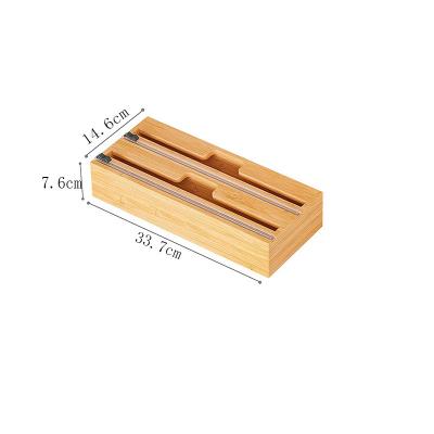 China Sustainable Bamboo Roll Wrap Dispenser with Labels Cutter and Plastic Wrap Aluminum Foil and Wax Paper Dispenser for Kitchen Drawer for sale