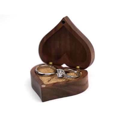 China Wholesale Handmade Heart Wooden Wedding Black Walnut Jewelry Packaging Box Engagement Ring Box Luxury Jewelry Ring Box for sale