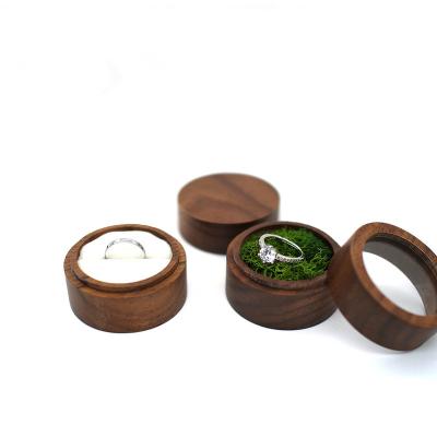 China Handmade Wholesale Custom Black Log Walnut Luxury Acrylic Ring Box for sale