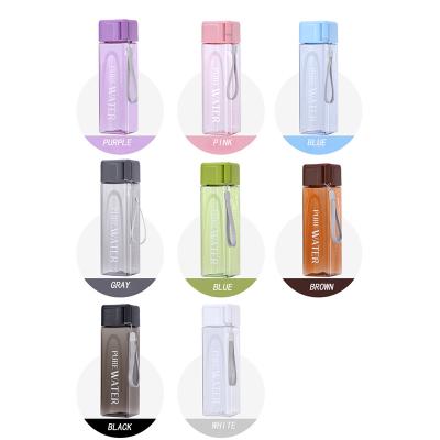 China Sustainable Colorful 480ml Square Custom Clear PC Promotional Plastic Water Bottle With Handle for sale