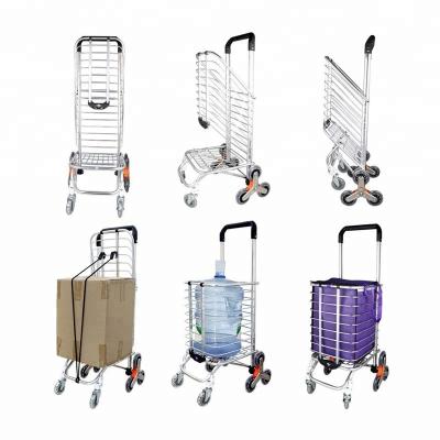 China Supermarket Collapsible Vegetable Folding Shopping Cart Trolley With Bag for sale