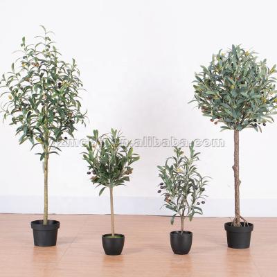 China Garden Beautiful Fake Bonsai Fruit Plants Silk Green Artificial Olive Tree Plant With Cement Pot For Sale for sale