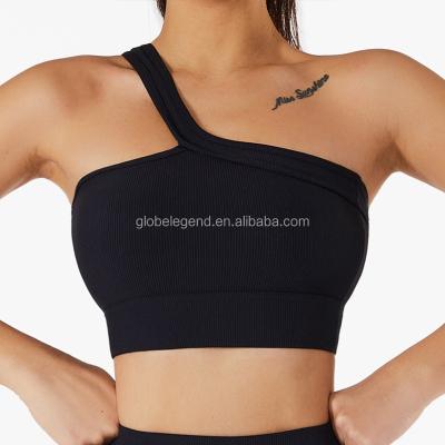 China Fitness Women Wear Yoga Activewear Gym Athleisure STRETCH Sports Bra Top Crossover Band ACTIVE Elastic Breathable Asymmetric Halter Neck Top for sale