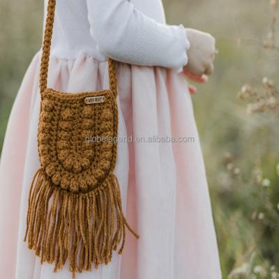 China High Quality Women Summer Beach Bohemian Shoulder Bag Fringed Crochet Cotton Tassel Shoulder Purse Cross - Body Macrame Bag Hand Crochet for sale