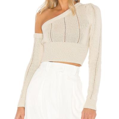 China Anti-Wrinkle Fashion One Shoulder Long Sleeve Slim Fit Short Knitted Sweater Top for sale