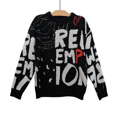 China Custom Anti-wrinkle winter collection graffiti jacquard knitwear pullover sweater for men for sale