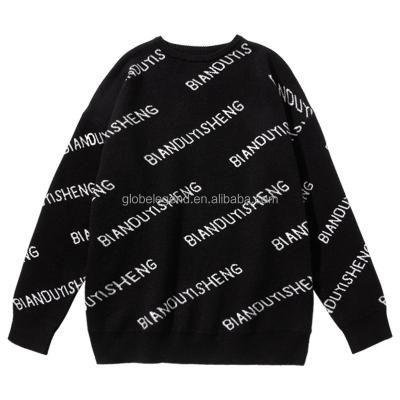 China 2022 Custom Anti-Wrinkle Long Sleeve Crewneck Sweater Knitwear Knitwear Letter Jacquard Oversized Knitted Unisex Sweater For Men for sale