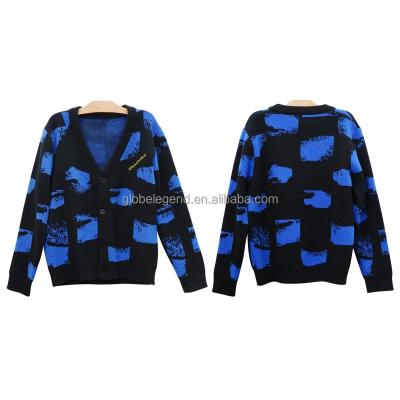 China Anti-Wrinkle Style Color Block V-neck Korean Men's Knitted Sweaters Cardigans for sale