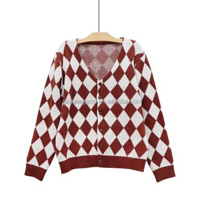 China Wholesale High Quality Geometric Anti-wrinkle Diamond Men's V-Neck Sweater Cardigan for sale