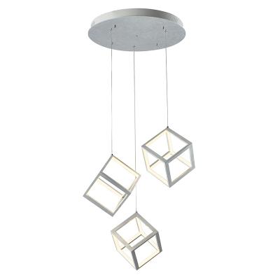 China Modern Indoor Decoration Lighting Aluminum Acrylic 3light Suspension Multi Chrome Square Led Pendant Light for sale