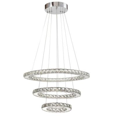 China Modern Led Modern Crystal Chandeliers 3 Rings Round Led Ceiling Light Fixture Adjustable Stainless Steel Led Circle Pendant Light for sale