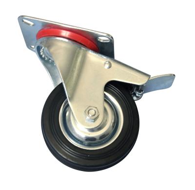 China PIVOT Source Factory Products 100X27mm Swivel Steel Core Industrial Rubber Caster Wheel With Double Brake for sale