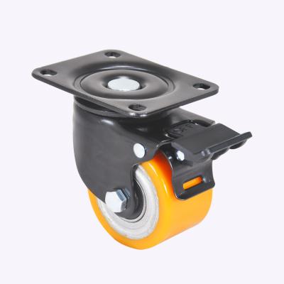 China High Load Capacity Source Factory Products 3 Inch Brake Double Ball Bearing High Load Capacity Caster Wheel Heavy Duty Aluminum Core Polyurethane for sale