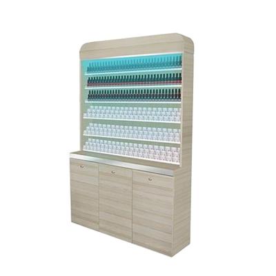 China Durable Material Bomacy Nail Show Area Living Room Furniture Wooden Nail Rack With Drawers For Sale for sale