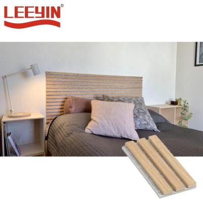 China DIY Modern Acoustic Panel Veneered Slat Strips With Recycled Woodup Akupanel PET Polyester Fiber Slatted Wood Wall Panels for sale