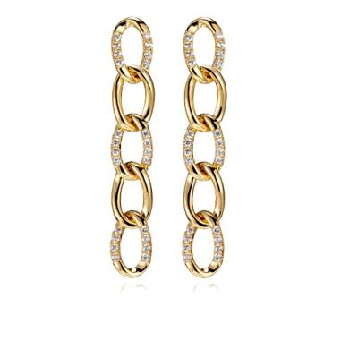 China CLASSIC Hot Selling Rhinestones Deco Light Gold Plated Design Long Chain Linked Part Earring Drop Dangle Earrings for sale