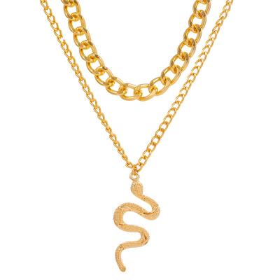 China Multi Layer Dangling Chunky Chain Fashion Jewelry Vintage Diamond Necklace Hip Hop Gold color TRENDY punk snake for sale