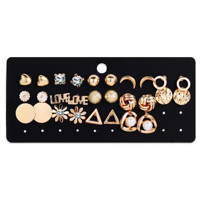 China Fashion Wholesale Fashion 14 Pair Set Unisex Mix Styles Pearl Earrings Metal Gold Plated Stud Earring Sets for sale