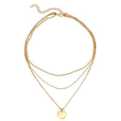 China Other Eco Friendly Multi Layer Material Alloy Gold Plated Necklace Women Charm Necklace Chain for sale