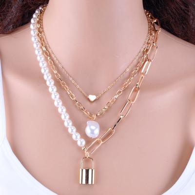 China The Other Gypsy Layered Chocker Necklace Bead Lock Heart Necklace Gold Lock Heart Charm Pendan Necklace for sale