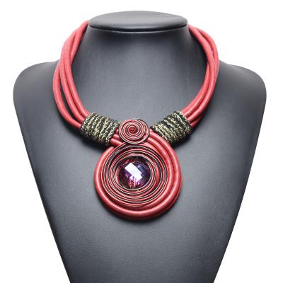 China BOHEMIA Fashion Rope Crystal Decor Multi Layer African Exotic Adjustable Size Handwoven Leather Necklace for sale