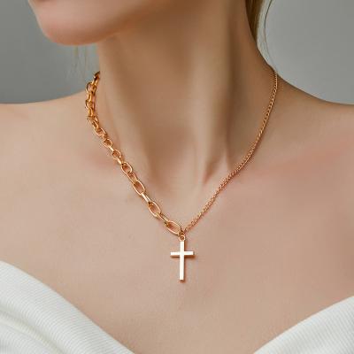 China 2021 New Gold Plated Asymmetric Chian Silver Punk Tasty Clavicle Pendant Cross Necklace for sale