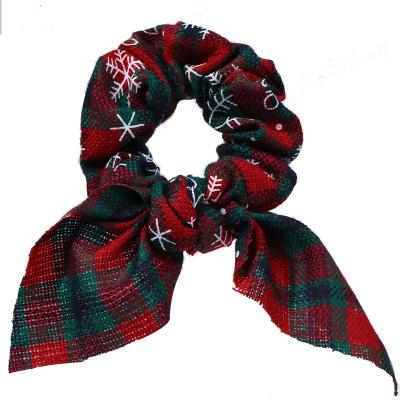 China Christmas Series Durable Plaid Bow Tied Hair Rope Flame Long Scrunchies Elastic Hair Band for sale